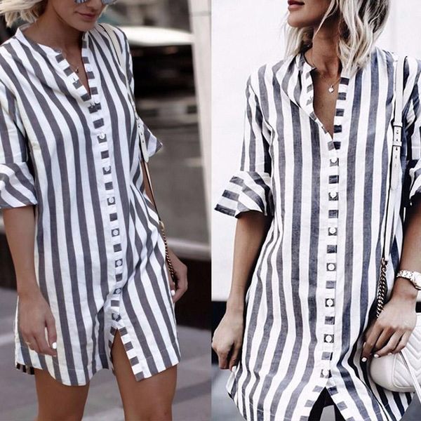 

women's shirt autumn summer blouse 2020 casual lady button lapel 3/4 sleeve stripes female blusas feminina s-5xl1, White