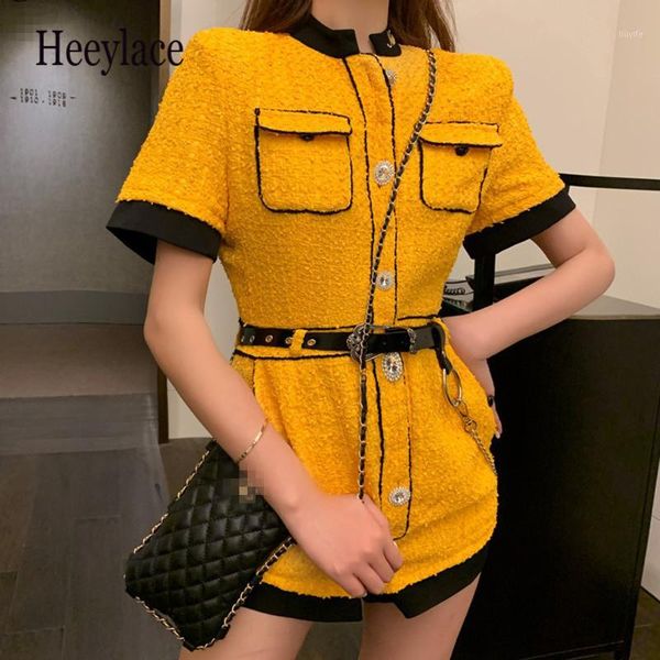 

summer 2020 short sleeve jumpsuits button up ladies tweed playsuit women fashion elegant bodysuit romper ropa mujer1, Black;white