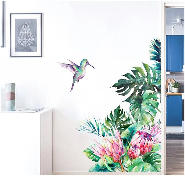 

tropical leaves flowers bird wall stickers bedroom living room decoration mural home decor decals removable stickers w wmtchr