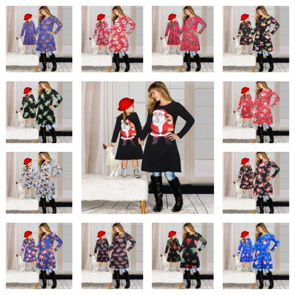 

christmas family matching clothes suit mother daughter matching dresses santa claus skirt christmas print parent-child dress outfits e101901, Black;gray