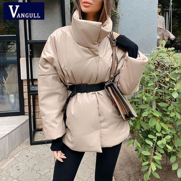 

vangull women coat jacket parkas warm with belt casual autumn winter 2020 loose pocket bubble khaki sashes short jackets thicken1, Black