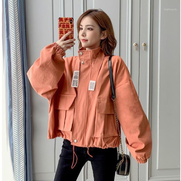 

long sleeve jacket casual loose fashion polyester zipper long sleeve jacket korean style mujer chaqueta coat women de50jk1, Black;brown