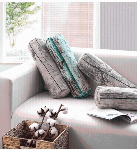 

retro sofa cotton linen pillow cylindrical pillow seat waist pad stake decorative pillows car backrest simulation wood1