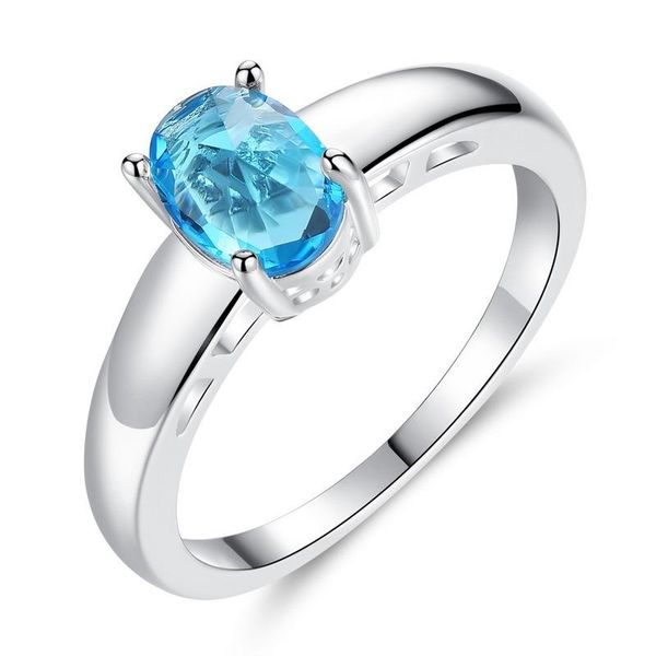 

1pc fashion engagement oval ring inlaid ocean blue crystal ring jewelry lady gift, Slivery;golden