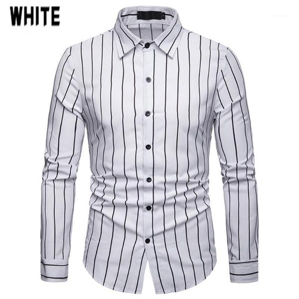 

missky 2021 spring autumn men shirts casual business slim long sleeve striped painting shirts1, White;black