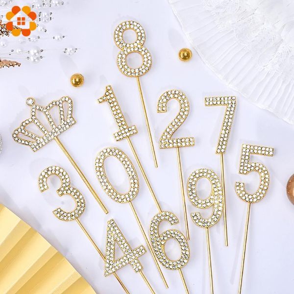 

1pc flash alloy rhinestone digital cake er baby shower birthday party decoration wedding gold silver digital cake dessert