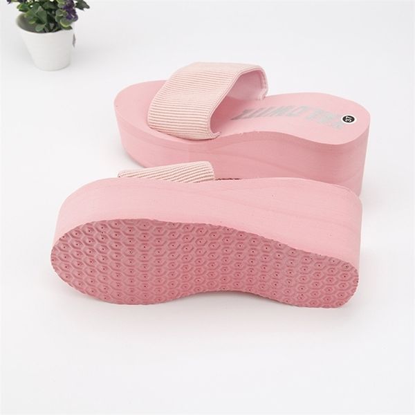 Economici semplici Chanclas pantofole in tessuto elastico donna tacco alto infradito da spiaggia sandali con plateau estivi Zapatos Mujer Lady Y200423