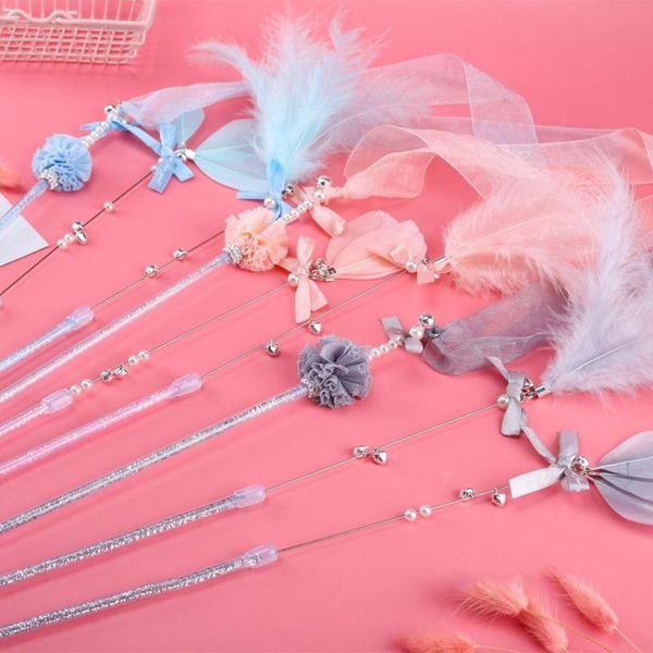 

cat toys 3pcs/set teaser tassels feather kitten funny wand ribbon rod pet interactive playing toy for cats supplies