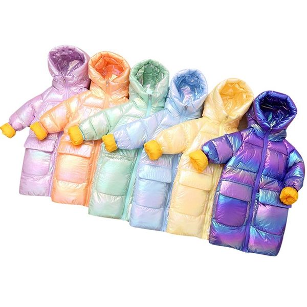 

girl's light medium length warm down boy's hooded children's jacket, Blue;gray