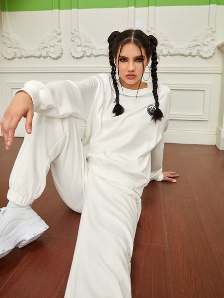 

x eddy coconut tree embroidery drop shoulder sweatshirt v6fk#, White;black