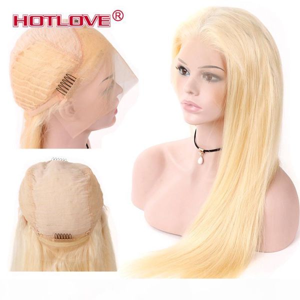 

ove hair full blonde 613# color brazilian remy human hair lace frontal wigs density 130% straight 613 golden blonde lace front wig, Black;brown