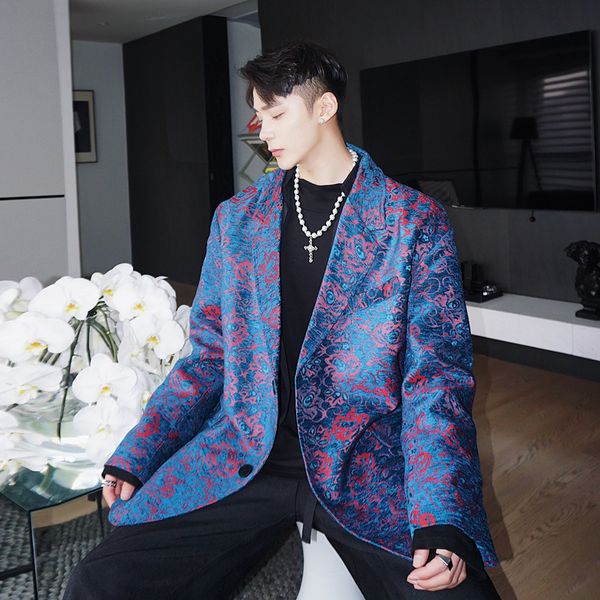 

2020 jacquard men vintage standard blazers suit retro streetwear stage jacket fashion clothes m07n, White;black