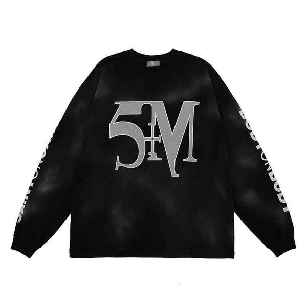 

men's t-shirts autumn and winter fashion brand letter printing gradient spray washing round neck sweater 17mw, White;black