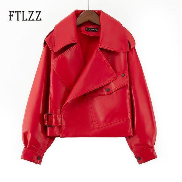 

women's leather & faux women biker jakcet fashion loose turn down collar short pu coats 2021 spring autumn black leahter outerwear1