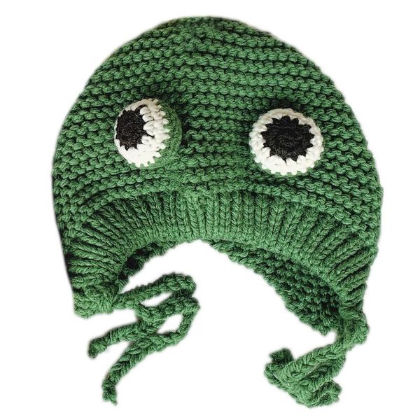 

women winter cable knit warm earflap hat cartoon frog eyes windproof beanie cap l9be, Blue;gray