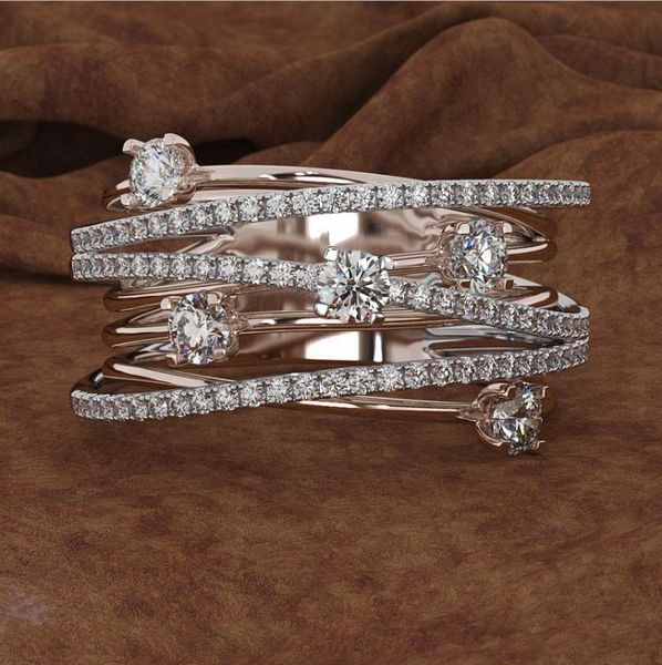 

new rhinestone micro-inlaid zircon ring europe and america creative women cross dichroic ring, Silver