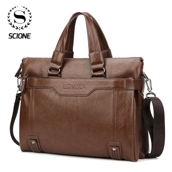 

scione new brand men's leather messenger bags business vintage crossbody men shoulder bag postman briefcase male handbags