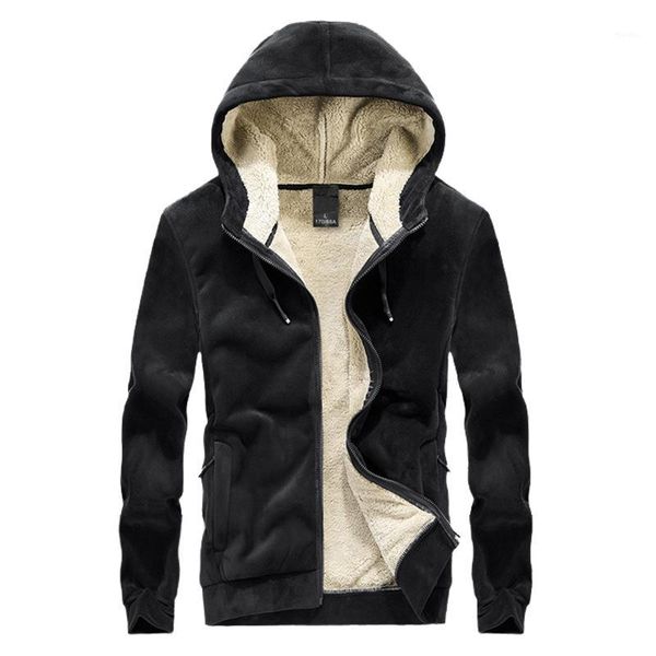 

2020 new fashiong winter fleece hoodie sweatshirt mens thick warm coat male solid color jacket men brand clothing 8xl1, Black