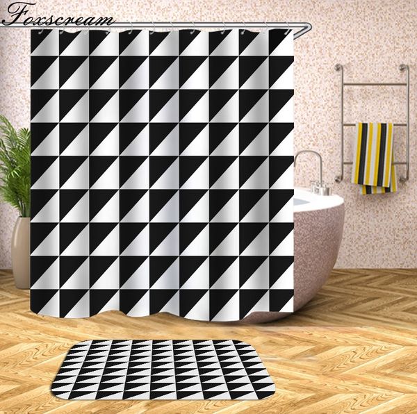

2019 geometric shower curtain fabric 3d bathroom shower curtains bathroom curtain hooks waterproof curtain or mat