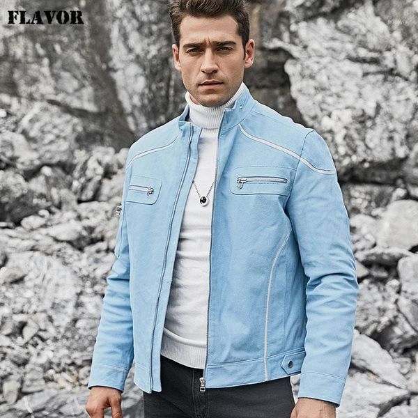 

flavor men's real leather jacket men pigskin biker leather coat blue coat with standing collar1, Black