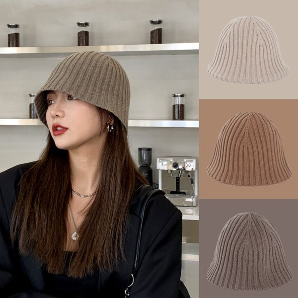 

beanie/skull caps 2021 korean version of knitted hat winter female ins bucket tide breathable wool fashion fisherman, Blue;gray