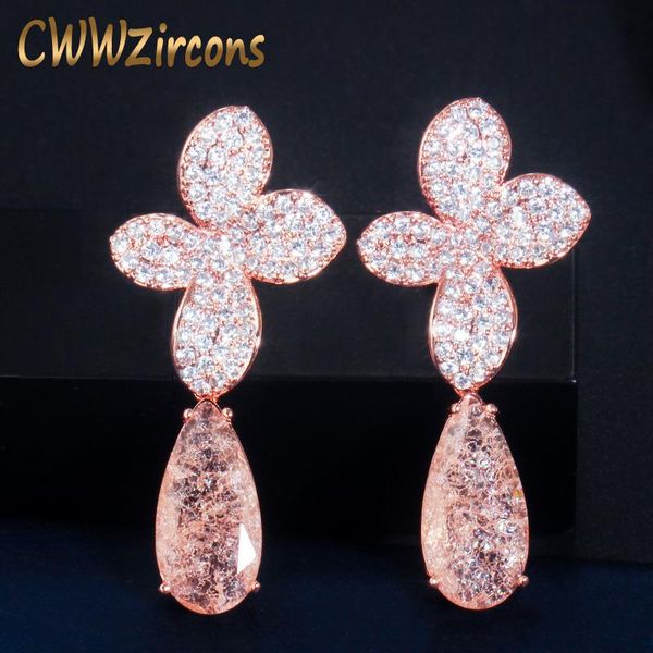 

dangle & chandelier cwwzircons elegant water drop broken cubic zirconia stone 585 rose gold color long earrings for women party cz757, Silver