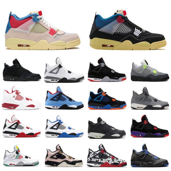 

4 4s jumpman men basketball shoes union black uava ice sail neon bred metallic pack cement cactus jack mens trainers sports sneakers, White;red