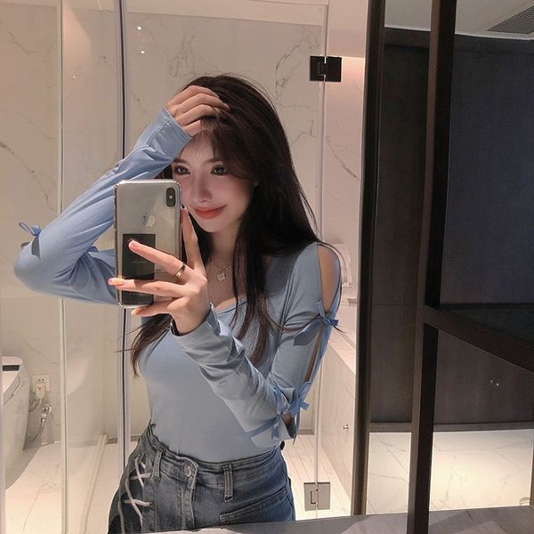 

long sleeve t-shirt women's early autumn net red ins super fire hollow butterfly butterflyt-shirt butterfly out slim thin bottom hqybn, White