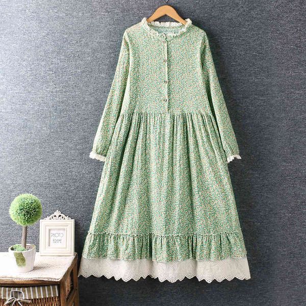 

casual dresses spring dress women cotton floral dress double pockets long sleeve flower print casual loose 346r, Black;gray
