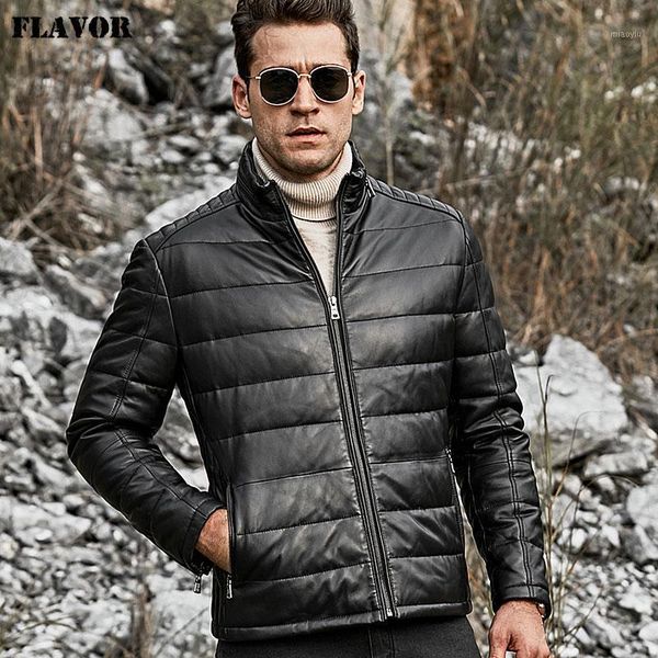 

flavor men's lambskin genuine leather down jacket men standing collar warm white duck down coat1, Black