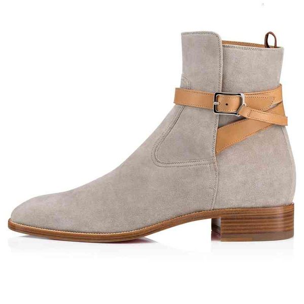 

plain luxey fashion toe suede blended fabrics men's boots leather booties red bottom kicko ankle boot black