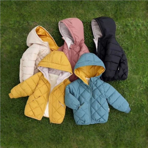 

lightweight children's simple solid color hooded warm down cotton jacket, Black