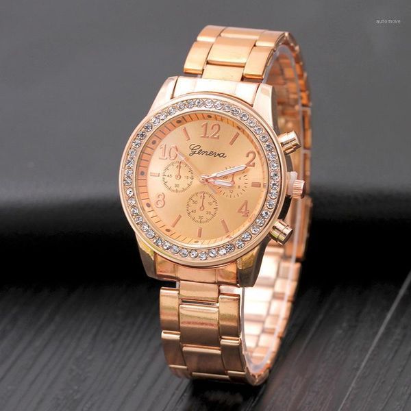 

fashion geneva women watches luxury rose gold watches women stainless steel quartz crystal dames horloge1, Slivery;brown
