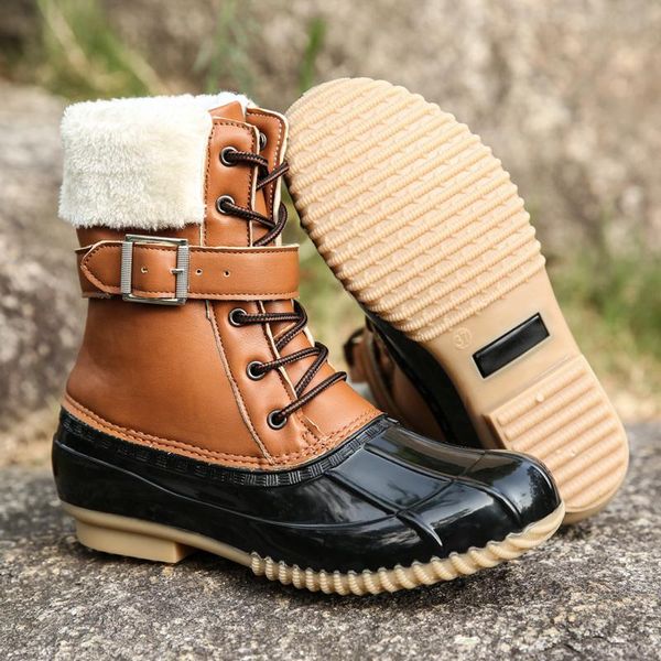 

boots 2021 winter snow women waterproof fur soft sole slip ladies pu leather duck ankle botas mujer long wram, Black