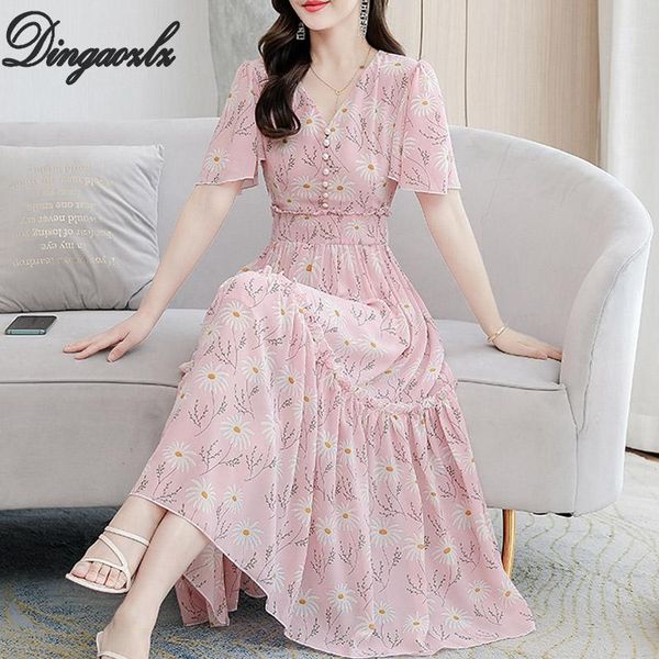 

4xl elegant new long chiffon dress female high waist summer dress short sleeve plus size women, Black;gray