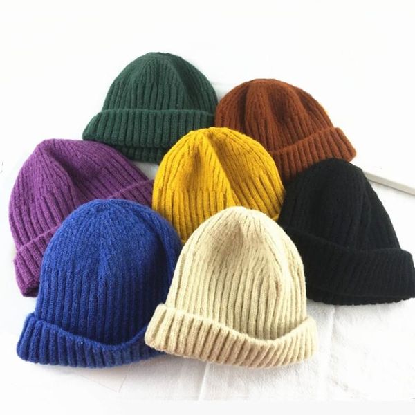 

beanie/skull caps winter women casual wool curled knitted beanies men striped thick warm skullies skullcap gorros, Blue;gray