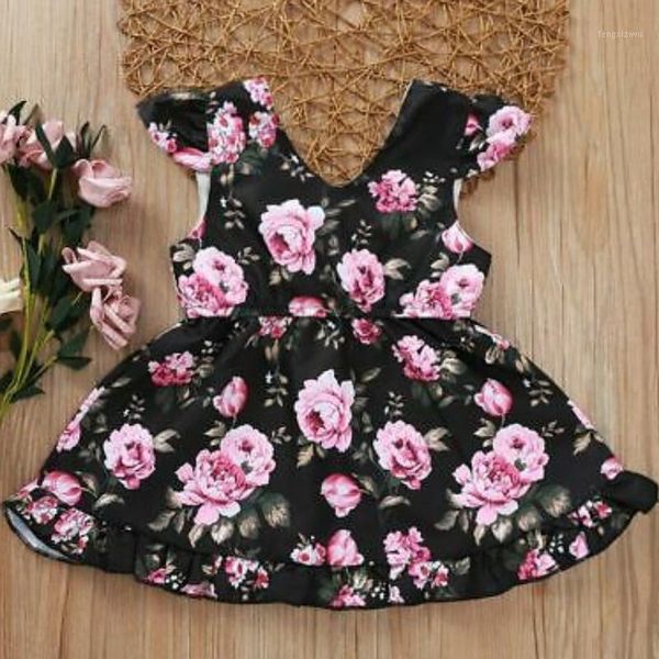 

kids baby girls strap dress party formal princess floral tutu dresses sleeveless ruffles v neck sundress1, Red;yellow
