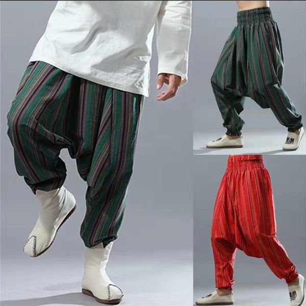 

2019 new national style loose casual hemp large harem ethnic and linencotton linen cotton linenpants 5117q, Blue