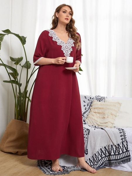 

plus guipure lace trim nightdress o7xv#, Black;white