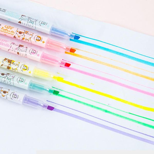

6pcs creative high capacity multicolour double fragrance highlighter hand account marker pen child gift office school supplies h wmtfba, Black;red