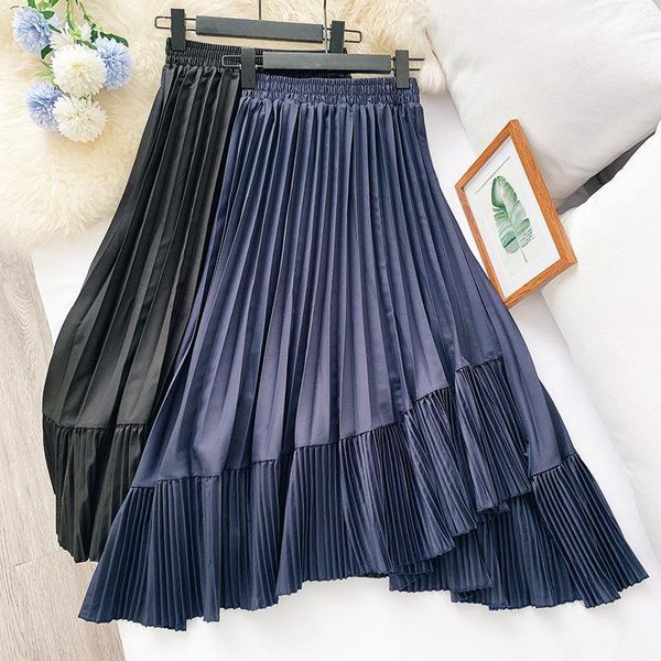 

autumn and winter girl french elegant temperament skirt irregular pleated skirt1, Black