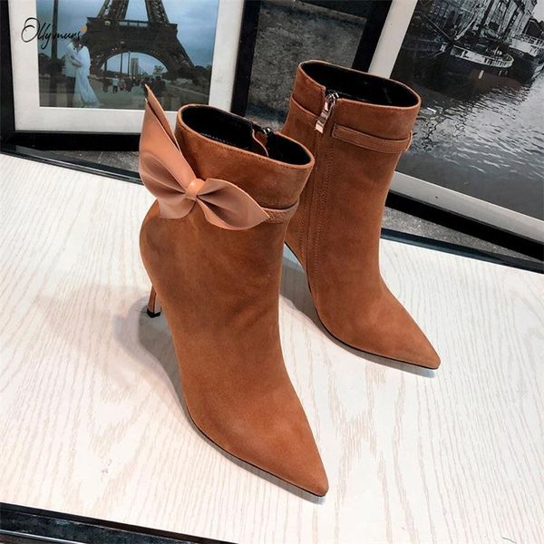 

ollymurs новая мода черный kid suede женщины boots острым носом side zip тонкий каблук женщины осень ботильоны обувь женщина, Black