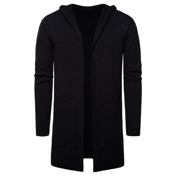 

men's hoodie o-neck cardigan autumn spring warm pocket soft solid oc yq mid-length clothes knitted casual male coat pull homme, White;black