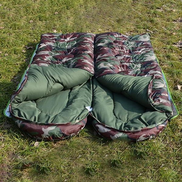 

sleeping bags cotton camping bag 15~5degree envelope style camouflage warm waterproof travel hooded 1