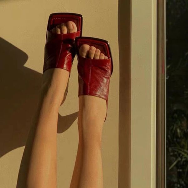 

suojialun мода марка женщина трусы площадь toe открытых летние сандалии тапочки женская элегантные высокий каблук платье слайды обувь y20042, Black