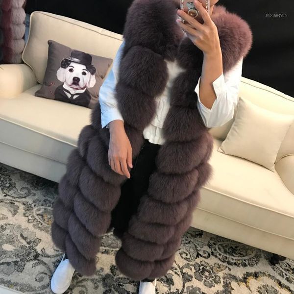 

lady fur vest women real fur vest natural 105cm length1, Black