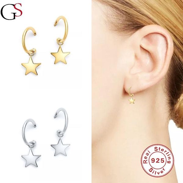 

hoop & huggie gs 2021 fashion star earring for women 925 sterling silver pendientes upscale piercing fine jewelry accessories girl, Golden;silver