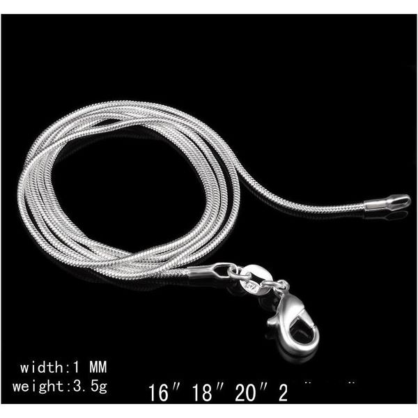 

925 sterling silver plated snake chain necklaces for woman lobster clasps smooth chain statement jewelry size 1mm 16 18 20 22 24 inch jizlk