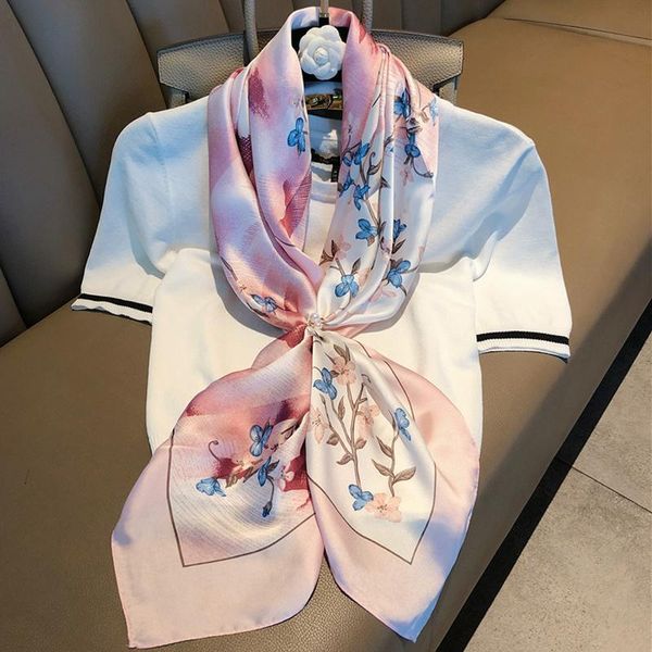 

&dolphin women chiffon silk scarf 90x90cm shawls flower print gorgeous square wraps soft chiffon big shawl tippet bandana, Blue;gray