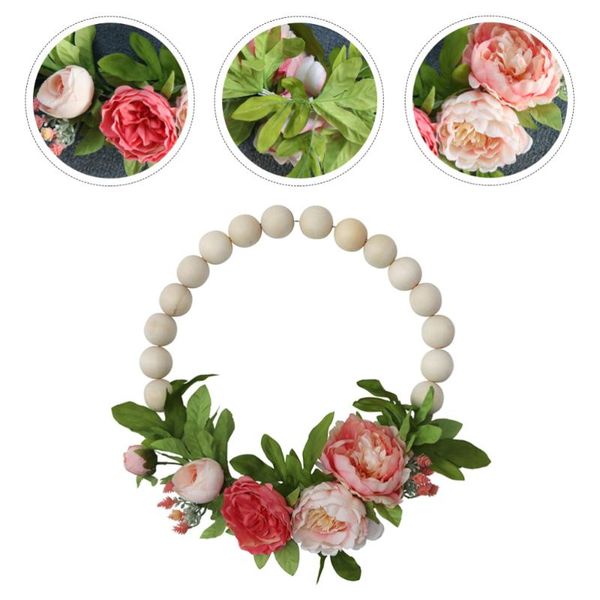 

1pc emulation peony wood beads wreath creative wedding garland home wall decor